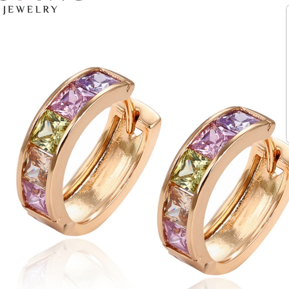 Sparkling New Multi-Colored Gold Hoop Earrings